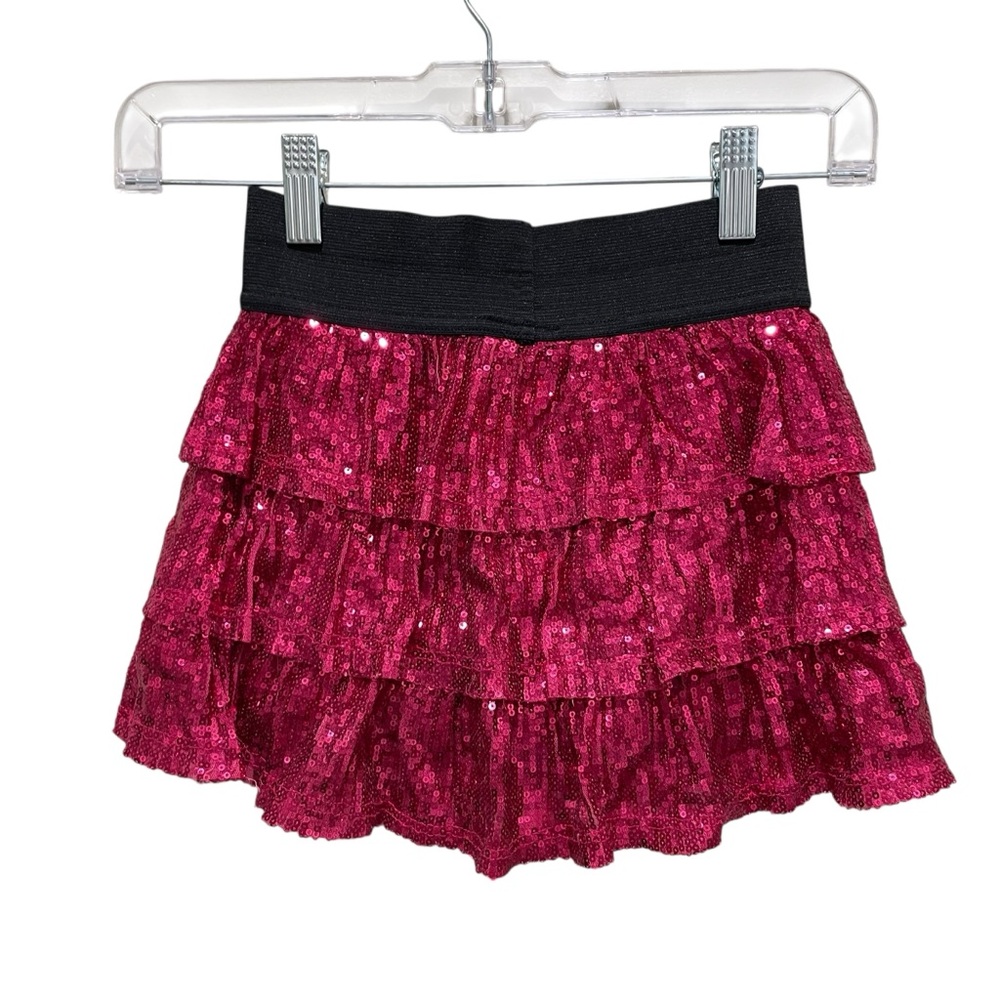 Children’s Place Tiered Sequin Ruffle Pink Skirt Girls Size 6X/7 Elastic Waist